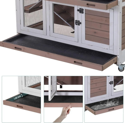 Rabbit Hutch with Sliding Plastic Trays, Wheels & Ramp