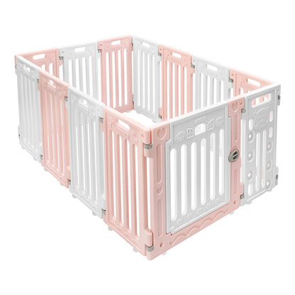(Pink-White) 12 Panels Pet Playpen with Door