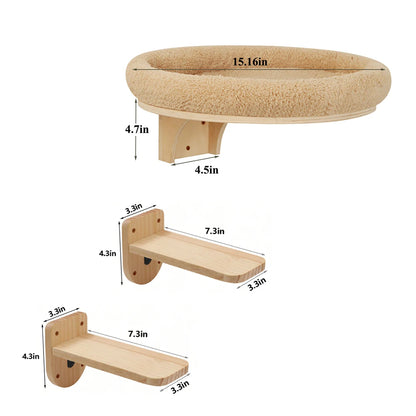 Cat Wall Mounted Solid Wooden Furniture Climbing Ladder and Cat Hammock