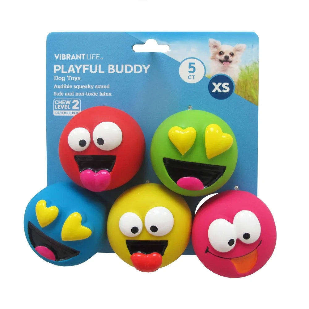 5 Pack Emoticon Latex Dog Toy