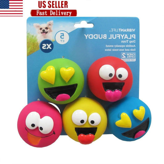 5 Pack Emoticon Latex Dog Toy