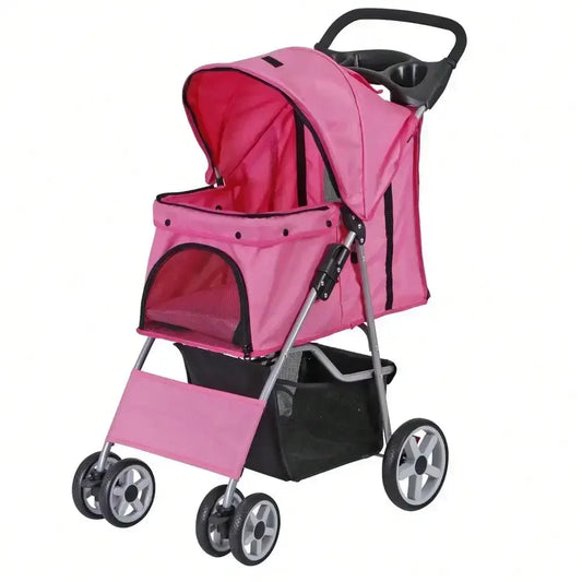 4 Wheel Pet Stroller, for Cat, Dog w/ Cup Holder