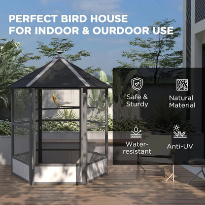 69" Large Wooden Hexagonal Bird Cage