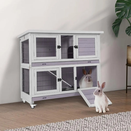 Rabbit Hutch, Two Story Cage with Wheels, Collapsable