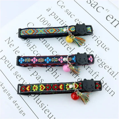 Adjustable collar with tassels and bells embellished pet collar